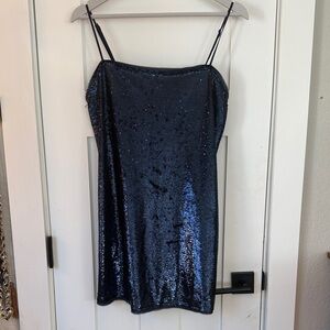 Free People Navy Blue Sequin Lace Detail Camisole Tank Top/ dress size M